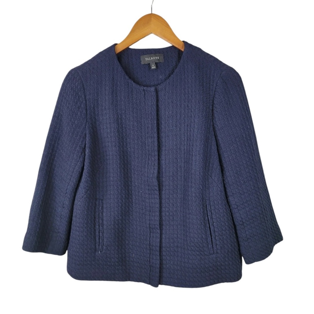 Talbots Navy Swing Jacket Blazer career Textured  Tweed Professional Size 6